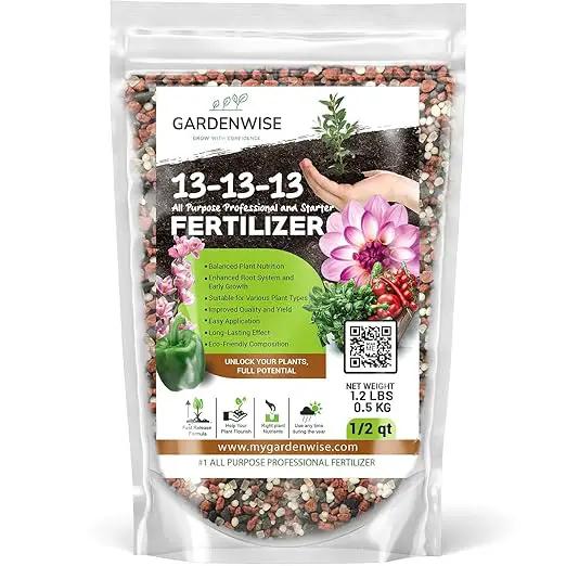 13-13-13 Slow Release Granular Fertilizer – All Purpose Plant Food 13 13 13 for Outdoor Grass, Vegetables, Roses, Flowers, Shrubs, Trees. Lawns, Gardens, Potted Plants (1/2 Quart) by GreenHaven Gardens