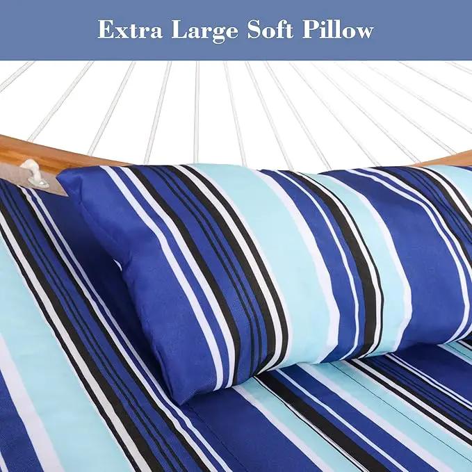 SUNCREAT Double Hammock with Stand Included, Portable Hammock with Stand and Large Pillow, Blue Stripes by GreenHaven Gardens