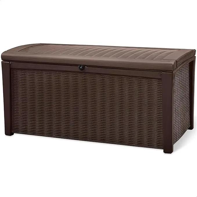 Keter Outdoor Storage Deck Box, for Patio, Backyard & Garden, Borneo, 110 Gallon, Brown - Lockable, Organizing, and Waterproof Plastic Container Bench by GreenHaven Gardens