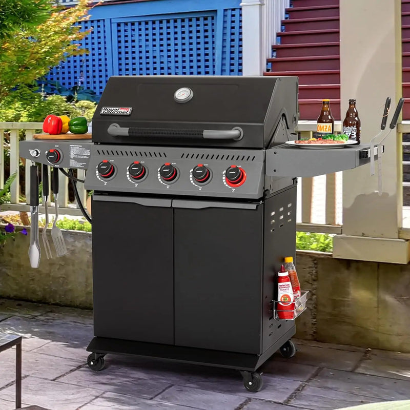 Royal Gourmet GA5407H 5 Burner Propane Gas Grill with Foldable Right-Side Table & Warming Rack, Cabinet Style Gas BBQ Grill for Barbecue Grilling & Backyard Cooking, Black by GreenHaven Gardens