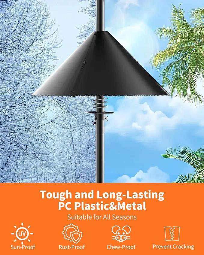 Squirrel Baffle for Bird Feeder Pole - Polycarbonate Bird Feeder Baffle with Stainless Steel Spring for Better Protection, 19 Inch Squirrel Guard for Outside Pole Mount, Metal Buckle by GreenHaven Gardens