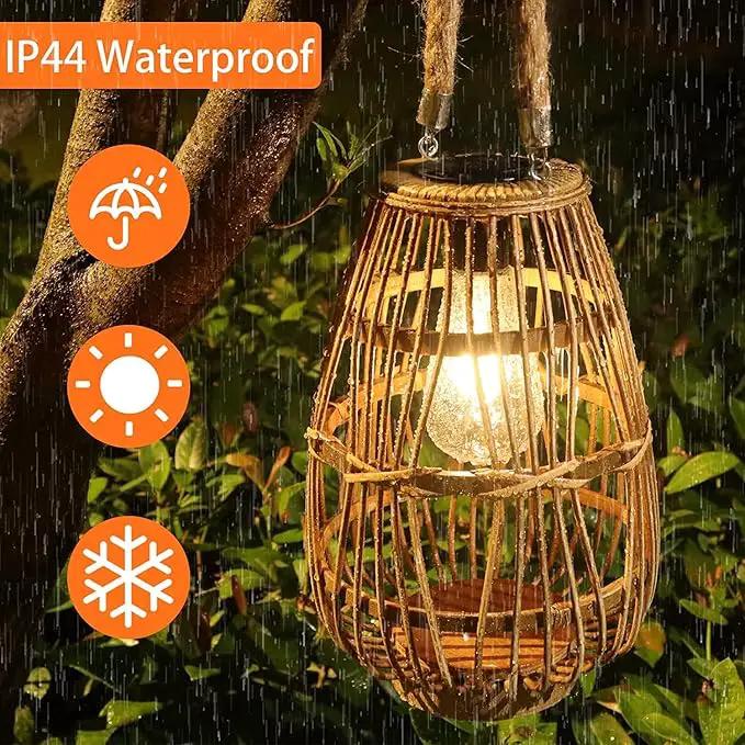 Solar Lantern Outdoor Waterproof Large Rattan Lanterns Decorative Bright Boho Lanterns Lights with Handle Rustic Hanging or Table Lamp for Fence Porch Garden Yard Wedding Decoration by GreenHaven Gardens