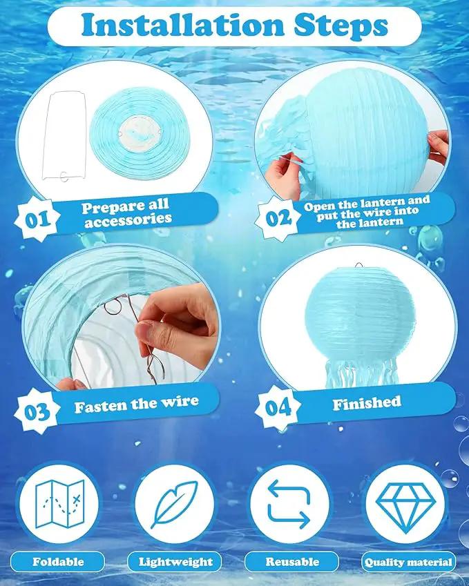 18 Pcs Jellyfish Paper Lanterns Mermaid Birthday Decorations Hanging Lantern Lamps for Ocean Theme Decor Under The Sea Party Supplies (Blue) by GreenHaven Gardens