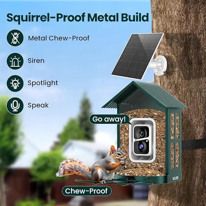 SOLIOM Solar Bird Feeder with Camera for Outdoors - AI Smart Birdhouse, 2K Live View & Instant Alerts, Squirrel Proof - Perfect Bird Watching Gift (Green) by GreenHaven Gardens