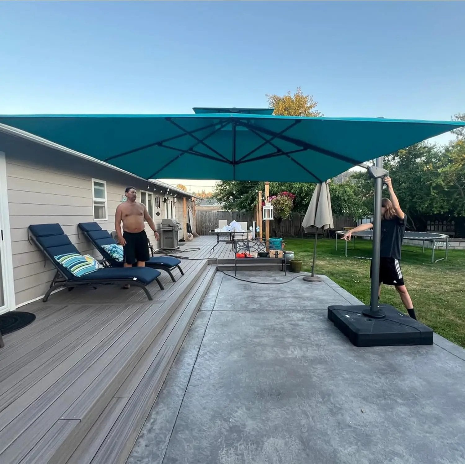 PURPLE LEAF 11FT Cantilever Outdoor Umbrellas Large Patio Umbrella Hanging Double Top Square Offset Umbrella with 360°Rotation Tilting Umbrella Outdoor Patio, Turquoise Blue by GreenHaven Gardens