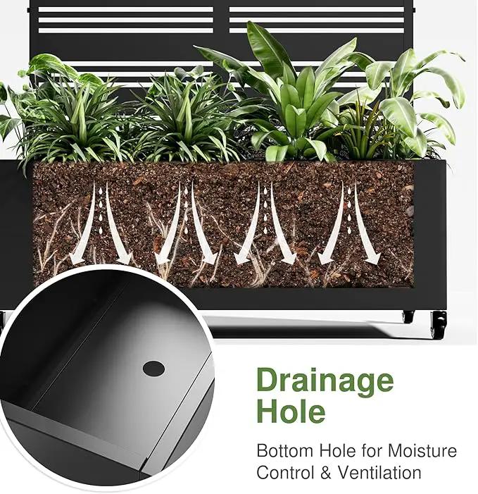 Casaphoria Metal Raised Garden Bed with Trellis and Wheels, 47"x47"x16" Planter Box for Climbing Plants, Vegetables & Vines, Features Drainage Holes and Privacy Screen (Black-Harold) by GreenHaven Gardens