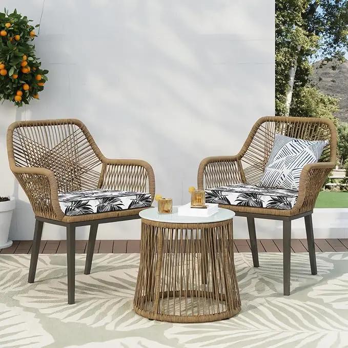 Favoyard Outdoor Chair Cushion 19 x 19 x 3 In Waterproof Pattern Fade Resistant Cushions for Patio Furniture with Removable Cover Attach Straps 28D Foam Insert Cushions Pads for Seat Sofa Couch 2 Pack by GreenHaven Gardens