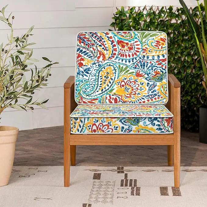 LVTXIII Patio Chair Cushions 22"x22"x3", Water-Repellent Outdoor Seat Cushions for Patio Furniture, Square Chair Pads with Ties for Home Garden Decoration, Set of 2, Paisley Multi by GreenHaven Gardens