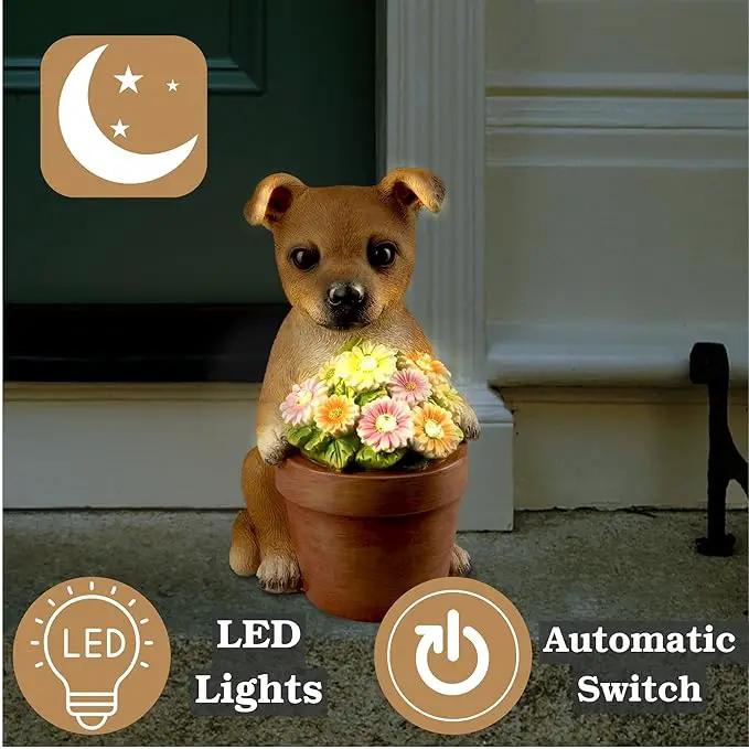 Muldale Solar Dog Statues Outdoor - Solar Powered Outdoor Dog Garden Statue - Hand Painted Floral Plant Pot Light Up by GreenHaven Gardens