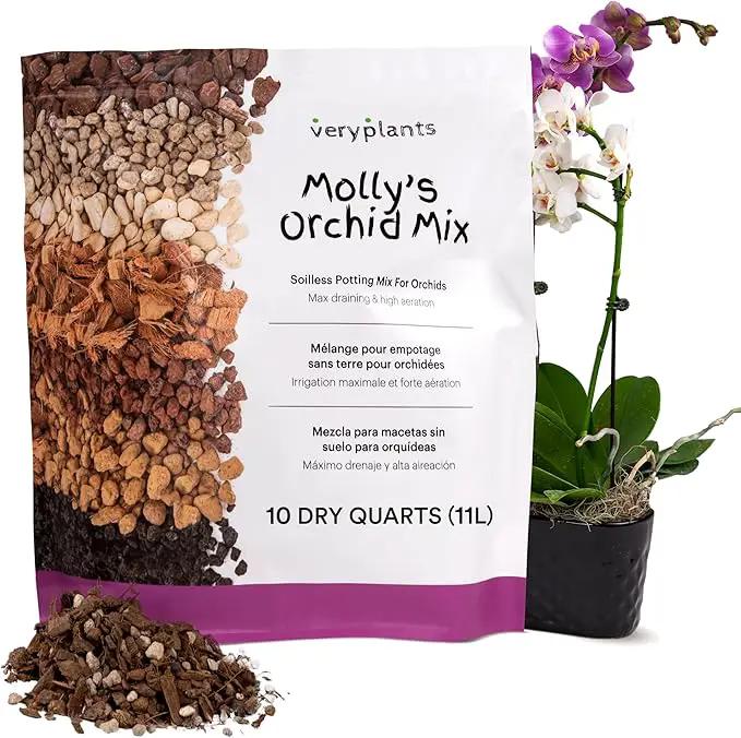 Molly's Orchid Mix - Premium Soilless Potting Mix for Orchids - Contains Bark, Coco Chips, Akadama, Pumice, Lava Rock 10 Dry Quarts by GreenHaven Gardens