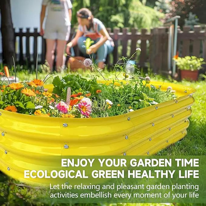 Raised Garden Bed 4x2x1ft Large Galvanized Raised Garden Beds Kit 1Pack Outdoor Yellow Planter Box with Rubber Stripe and Safety Gloves for Vegetables, Fruits, Flowers by GreenHaven Gardens