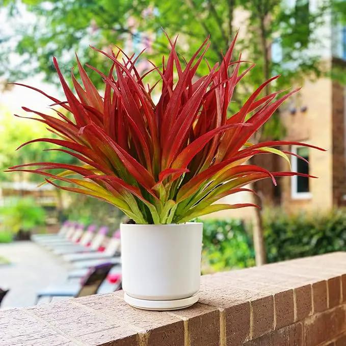 16Pcs Artificial Grass Fake Plants 17.3in Outdoor Plants UV Resistant Greenery Stems Fake Grass for Home Window Garden Office Patio Pathway Front Porch Décor Light Green & Red by GreenHaven Gardens