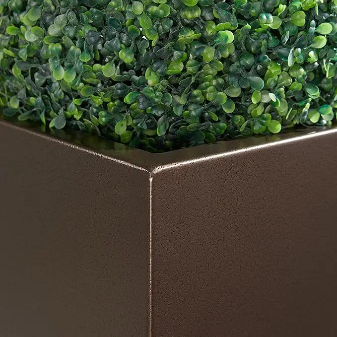 Large Planter for Outdoor Plant 14Lx14Wx30H Inches Metallic Heavy Tall Planter Box for Outdoor & Indoor, Rectangular Flowerpot 25Lbs/PC, Espresso, No Assembly and Seamless, Set of 2 by GreenHaven Gardens