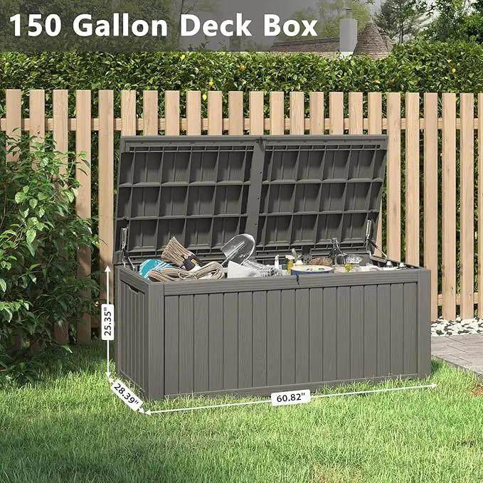 NUNU LAB 150 Gallon Outdoor Storage Box,Resin Large Sturdy Deck Box, Backyard Outside Storage Box Waterproof with Double Wall Panels,Package Delivery,Garden Outdoor Hose Bin by GreenHaven Gardens