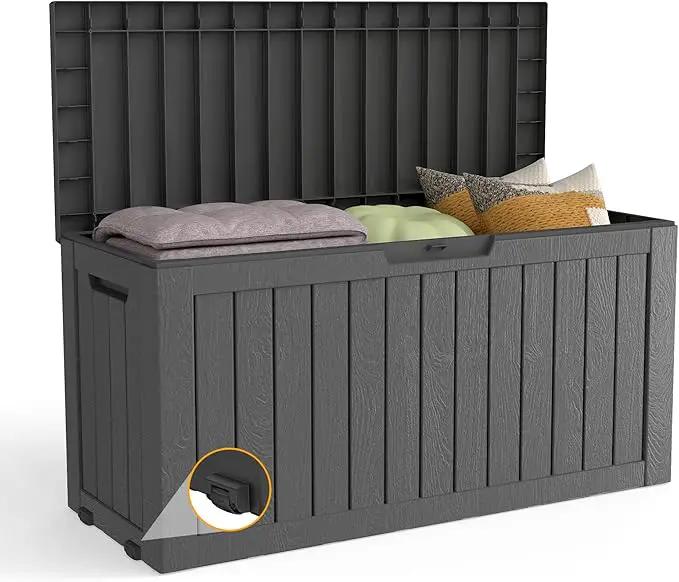 80 Gallon Outdoor Storage Box with Wheels, Waterproof Lockable Resin Deck Box Patio Storage Bin for Pool Accessories Cushion Furniture, Garden Tools, UV-Resistant Outside Delivery Black by GreenHaven Gardens