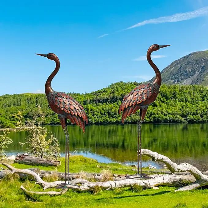 chisheen Outdoor Garden Crane Statues and Sculptures Metal Yard Art Statue for Garden Decoration Large Size (2) by GreenHaven Gardens