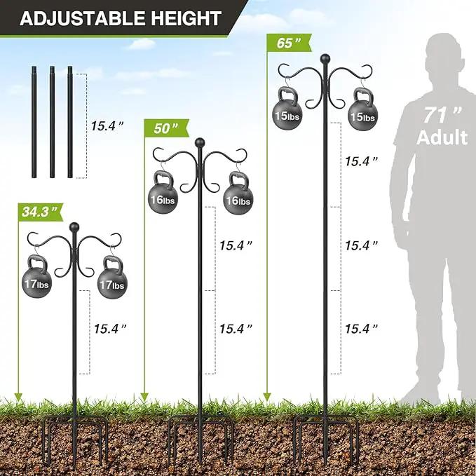 2 Pack 76 Inch Adjustable Double Shepherds Hooks for Outdoor Heavy Duty, Two Sided Garden Bird Feeder Pole for Hanging Plant Baskets, Solar Lights, Weddings Decor by GreenHaven Gardens
