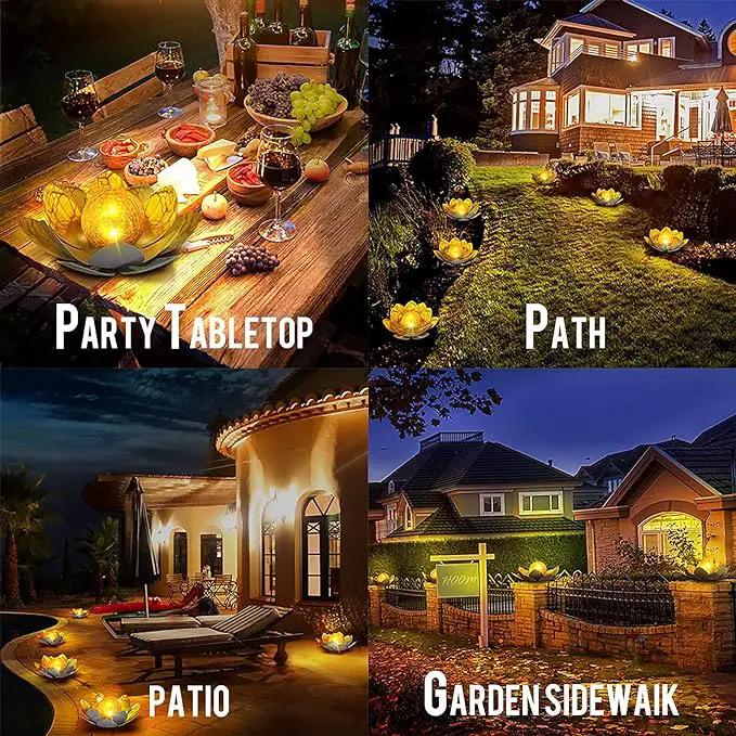 Huaxu Solar Lights Outdoor Garden Decor , Amber Crackle Globe Glass Lotus Decoration,Waterproof Gray Metal Flower Light for Patio,Lawn,Walkway,Tabletop,Ground by GreenHaven Gardens