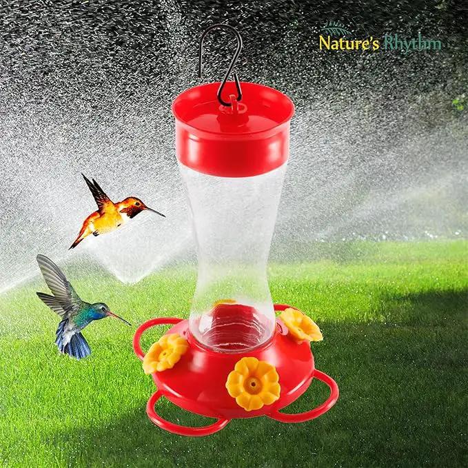 Nature's Rhythm Bird Feeder 4 bee Guard Plastic Yellow Flowers Feeding Port 8oz Glass Pinch Waist Hummingbird Feeder (1Pcs) by GreenHaven Gardens