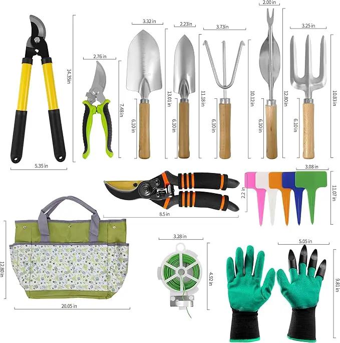 Gardening Tools – 42 Piece Premium Gardening Tool Set,Heavy Duty Hand Tools with Fashion Garden Tools Organizer Handbag,Rust-Proof Gardening Tool Kit, Ideal Gardening Gifts for All (Green Floral) by GreenHaven Gardens
