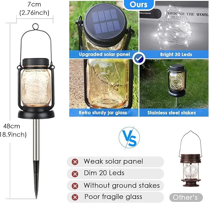 Mlambert Cool White 4 Pack Solar Hanging Mason Jar Lights with Stakes, Waterproof Decorative 30 LEDs Outdoor Solar Lantern Lamp Patio Garden Tree Yard by GreenHaven Gardens