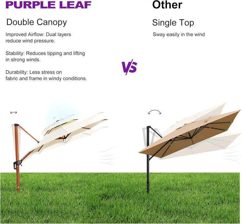 PURPLE LEAF 13ft Patio Umbrella Outdoor Round Umbrellas Large Cantilever Umbrella Windproof Offset Umbrellas Heavy Duty Sun Umbrella for Garden Deck Pool Patio, Cream by GreenHaven Gardens