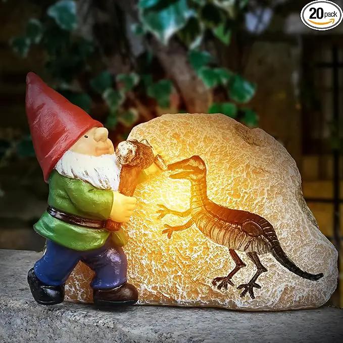 Garden Gnome Statues-Solar Gnomes Statues-Outdoor Gnome Figurine Decor Dinosaur Resin Decoration for Patio Yard Lawn Ornament Gnomes Gift for Woman 5.5 Inches by GreenHaven Gardens