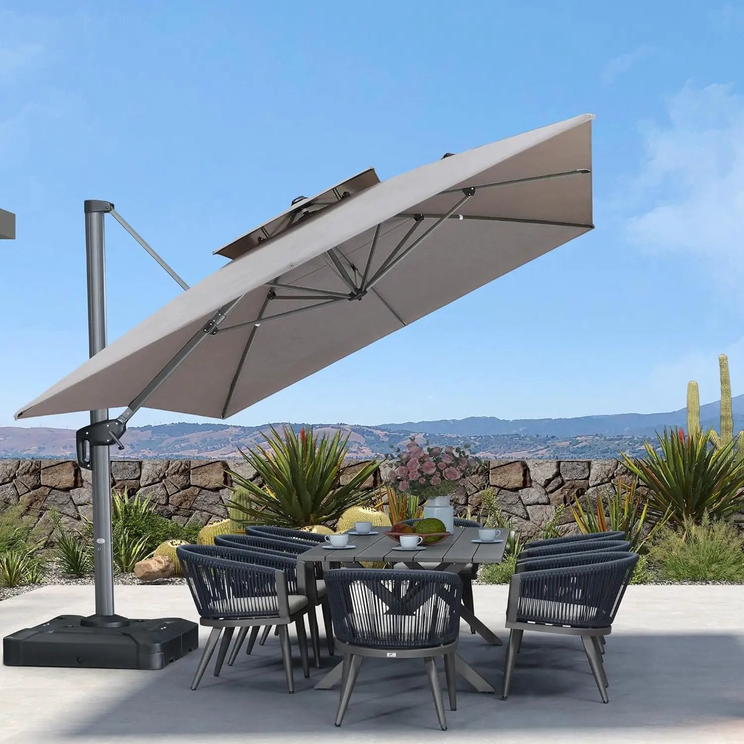 PURPLE LEAF Patio Umbrella 10' X 13' Outdoor Cantilever Umbrella Large Rectangle Double Top Heavy Duty Offset Umbrella with 360-Degree Rotation for Pool Garden Deck Cast Ash by GreenHaven Gardens