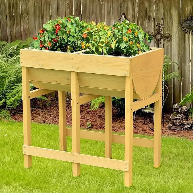 Giantex Raised Garden Bed, Elevated Wood Planter Stand, Garden Grow Box Kit W/Legs for Vegetable, Flower, Herb - Outdoor Planter W/Shelf for Garden, Patio, Backyard - Natural by GreenHaven Gardens