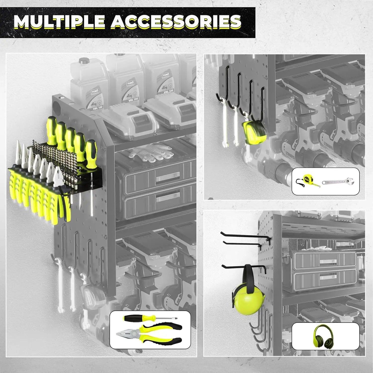 KAFAHOM Power Tool Organizer with Charging Station, Built in 8 Outlet Power Strip,Large 8 Drill Holder Wall Mount, Heavy Duty Metal Power Tool Storage Rack Tool Shelf for Garage Organization Black by GreenHaven Gardens