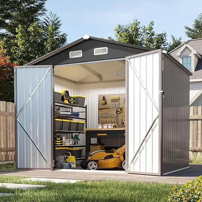Aoxun 7x5 FT Outdoor Storage Shed Garden Metal Shed with Lockable Door Outdoor Large Shed for Tool, Garbage Can, Bike, Mower, Brown by GreenHaven Gardens