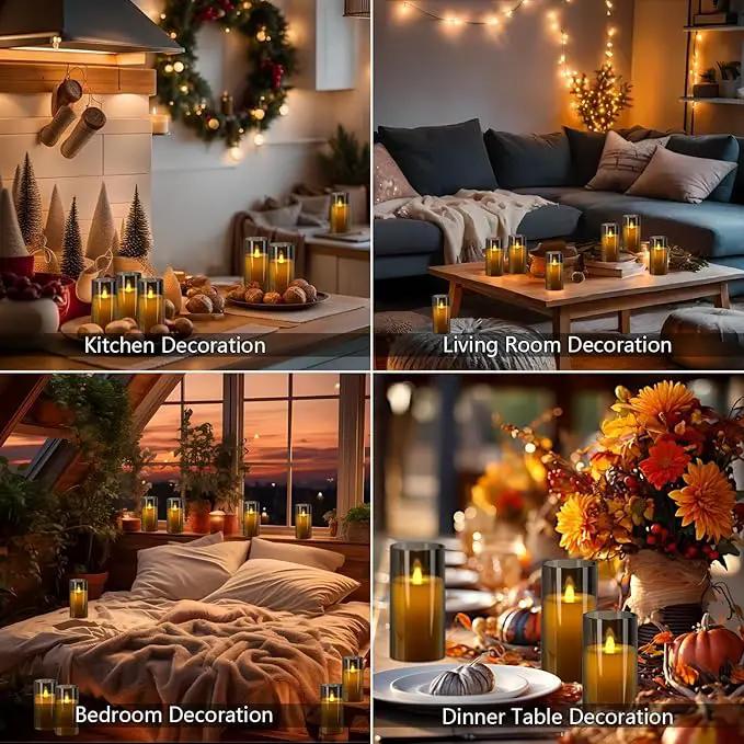 Metaku Flickering Flameless Candles Battery Operated 3D Moving Wick LED Candles with Remote, Set of 2 Grey Acrylic Electric Candles for Christmas Halloween Valentines Wedding Home Decor,D 3"×H 6" by GreenHaven Gardens
