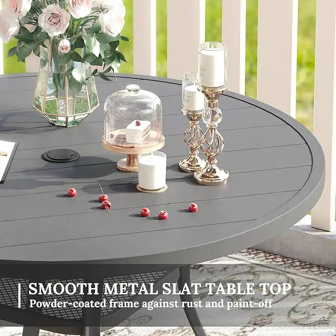 VICLLAX 5 Pieces Patio Dining Set for 4, Outdoor Furniture Set Includes 40.7" Round Patio Table and 4 Patio Stackable Chairs, Grey Tabletop and Grey Fabric by GreenHaven Gardens