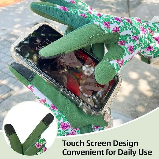 Gardening Gloves for Women, Garden Gloves with Touch Screen, Thorn Proof Puncture Resistant Working Gloves, Gardening Gifts for Women (Green with purple flowers, Medium) by GreenHaven Gardens