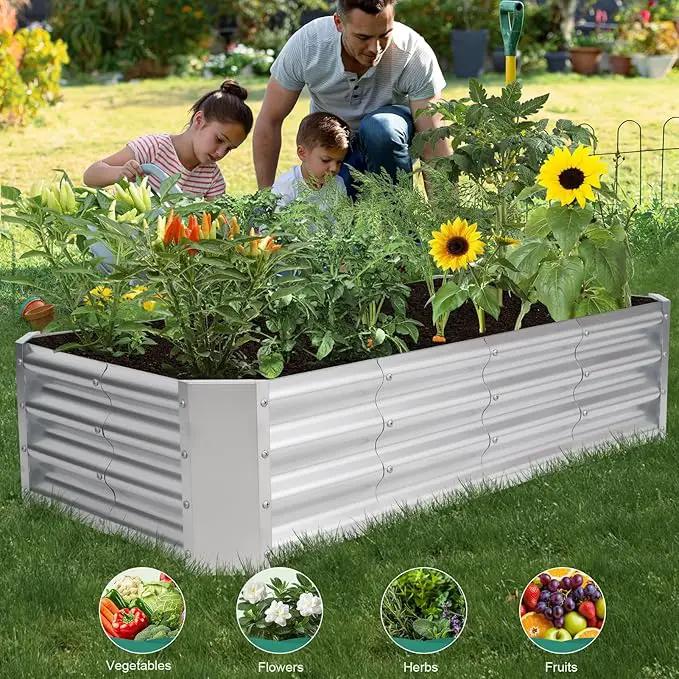 Galvanized Raised Garden Bed - 4x2x1ft Metal Garden Planter Box Outdoor | Steel Raised Bed Kit with Bracing Rods, Gloves for Gardening Vegetables Fruits and Flowers (Silver) by GreenHaven Gardens
