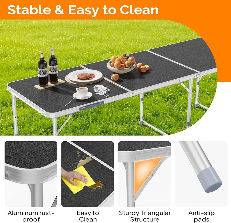 VINGLI 6ft Folding Camping Table with Carry Handle,Portable Utility Table Multipurpose for Party Picnic Tailgating Outdoor Patio Garden Indoor Kitchen … by GreenHaven Gardens