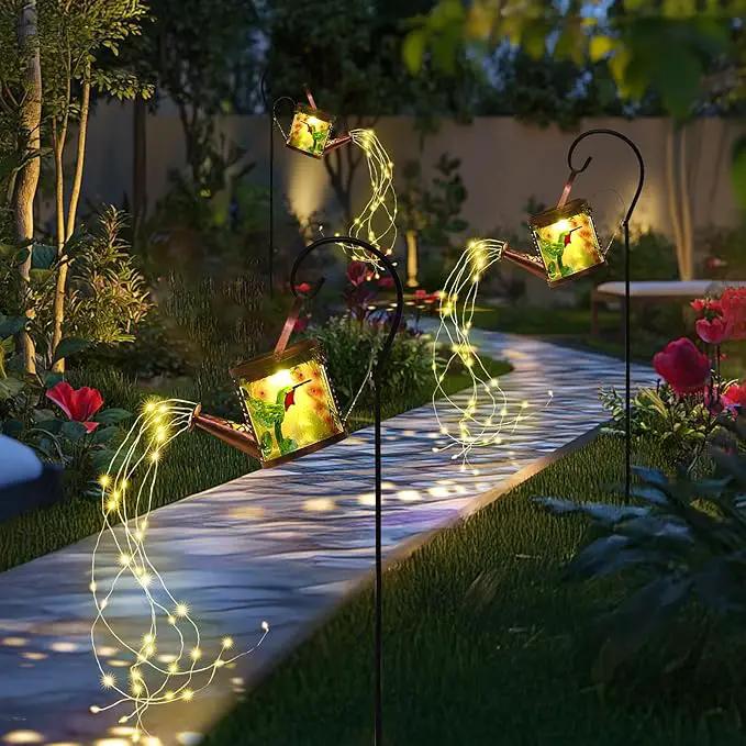 Larekook Solar Outdoor Watering Can Lights Decorative Path Lights, Metal Glass Solar Garden Light Outdoor Waterfall Decor Ornament for Yard Lighting Outside Hummingbird by GreenHaven Gardens