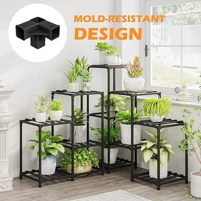 Bamworld Outdoor Plant Stand Indoor Black Corner Shelf 5-Tier 11 Potted Flower Shelves Wooden Garden Wood Plant Holder Rack for Living Room Lawn Window by GreenHaven Gardens