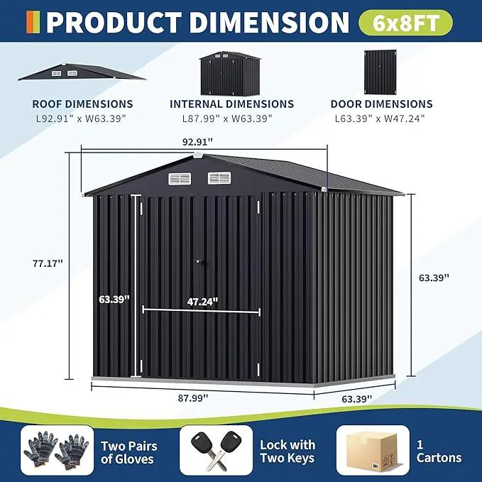 6x8 FT Metal Storage Sheds Outdoor with Floor, Metal Yard Sheds Garden Shed Kit, MetalTool Shed with Lockable Door, Metals UtilitySheds Buildings with Air Vent for Backyard Garden Patio Lawn by GreenHaven Gardens