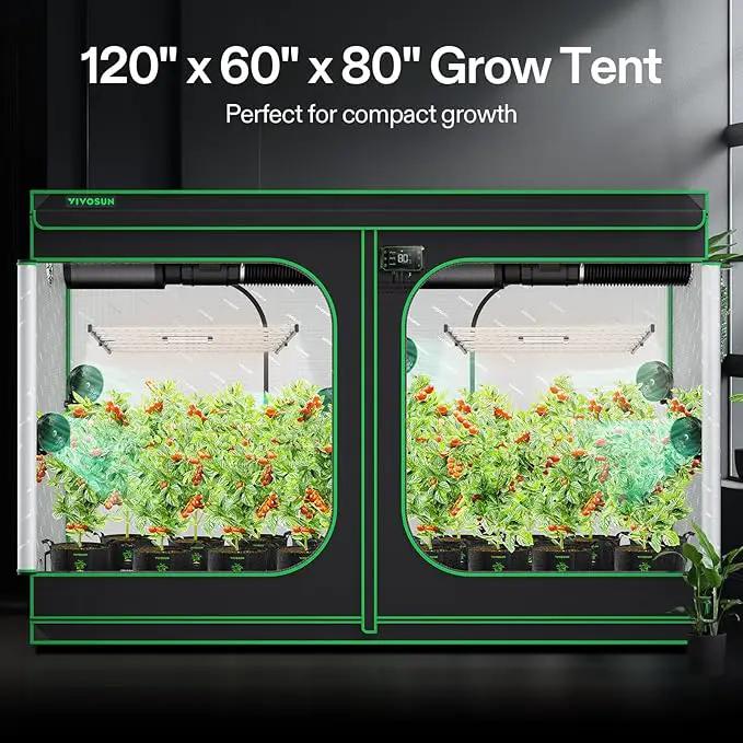 VIVOSUN S105 10x5 Grow Tent, 120"x60"x80" High Reflective Mylar with Observation Window and Floor Tray for Hydroponics Indoor Plant for VSF6450 by GreenHaven Gardens
