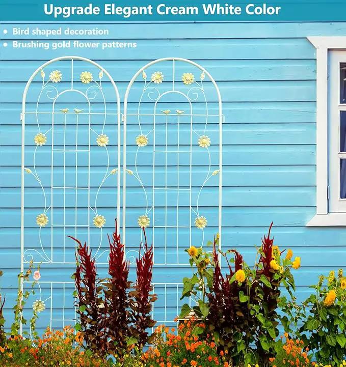 4 Pack Metal Garden Trellis 86.7" H Garden Fence Rustproof Trellis Cream White for Climbing Plants Support Roses Flower Cucumber Outdoor Lawn, White by GreenHaven Gardens