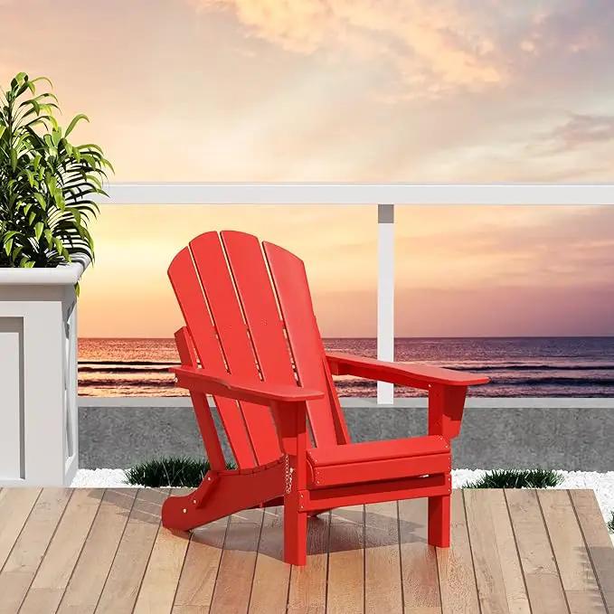 Westin Outdoors Laguna WO Home Outdoor Adirondack Folding Chair Lounger Seat Traditional Retro Home Furniture for Beach, Balcony, Backyard, Lawn, Patio, Pool, Deck, Garden (Red) by GreenHaven Gardens