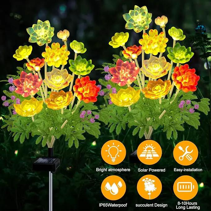 Kohlrabi Solar Garden Lights Outdoor, 2 Pack Upgraded Succulent Solar Lights, Mothers Day Gifts for Woman Mom Grandmom, Succulent Plant Yard Decor Waterproof for Lawn Patio Pathway by GreenHaven Gardens