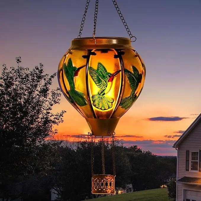 pearlstar Hot Air Balloon Solar Lantern with Flickering Flame Light Outdoor Solar Hanging Lights Waterproof for Garden Yard Farmhouse Patio Pathway Outside Decoration,Glass(Hummingbird) by GreenHaven Gardens