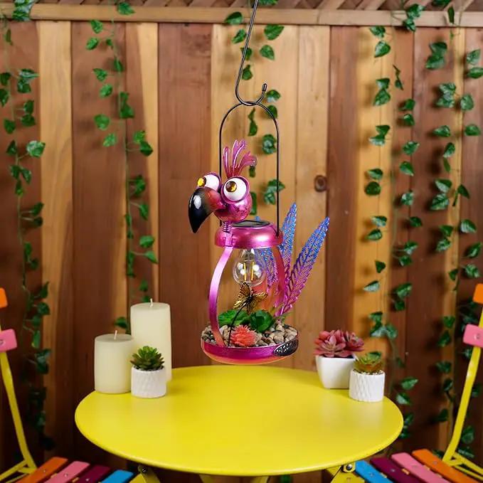 Alpine Corporation LYT288SLR-HH Solar-Powered Metal Flamingo w/Garden Enclosed LED Light, Solar Patio Décor, 16''H, Pink by GreenHaven Gardens