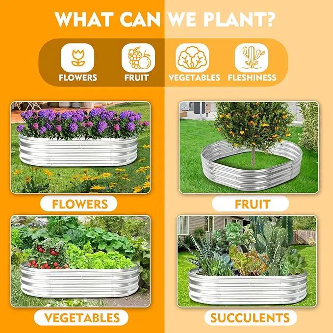 Durable-0.8MM Thick,Crimped Edge 5X2.7X1 FT Oval Galvanized Steel Raised Garden Bed/Galvanized Metal Planter Box for Planting in The Backyard/Garden(Silver, 60X32X12 Inches) by GreenHaven Gardens