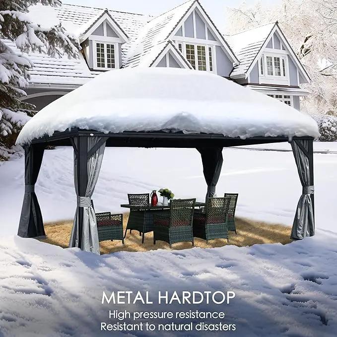 Kozyard Alexander 12' X 16' Hardtop Permanent Aluminum Metal Gazebo with Galvanized Steel Double Roof Canopy, Curtain and Netting Pavilion for Patio, Backyard, Deck, Lawn (Gray) by GreenHaven Gardens