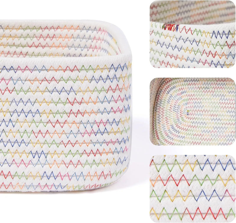 Small Storage Baskets for Organizing | Closet Organizer Bins | Shelf Toy Basket | Woven Rope Baskets | Cube Decorative Box | Shallow Basket | 11.5x7.5x4.7” | 3 Packs Rainbow by GreenHaven Gardens