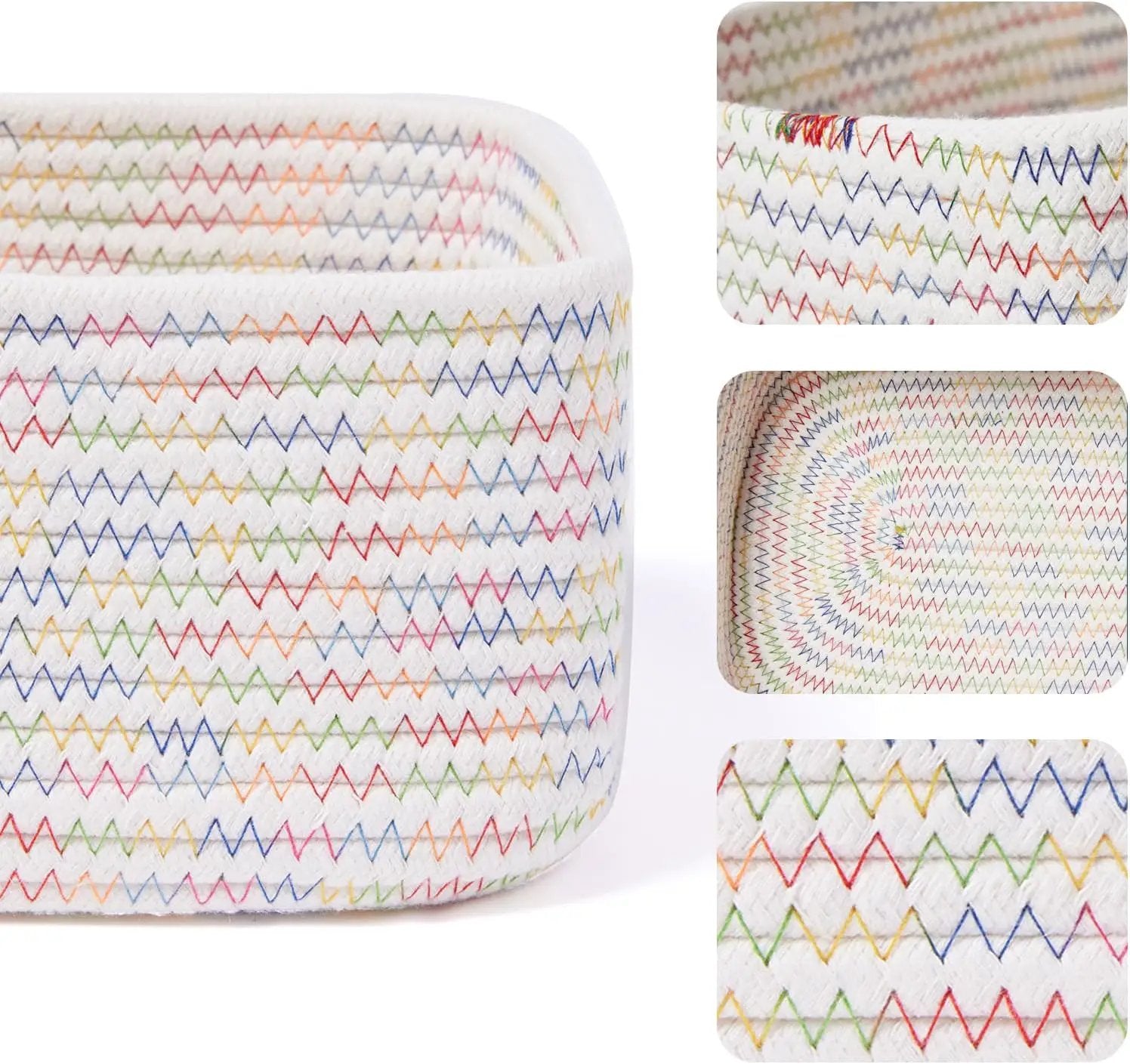 Small Storage Baskets for Organizing | Closet Organizer Bins | Shelf Toy Basket | Woven Rope Baskets | Cube Decorative Box | Shallow Basket | 11.5x7.5x4.7” | 4 Packs Rainbow by GreenHaven Gardens