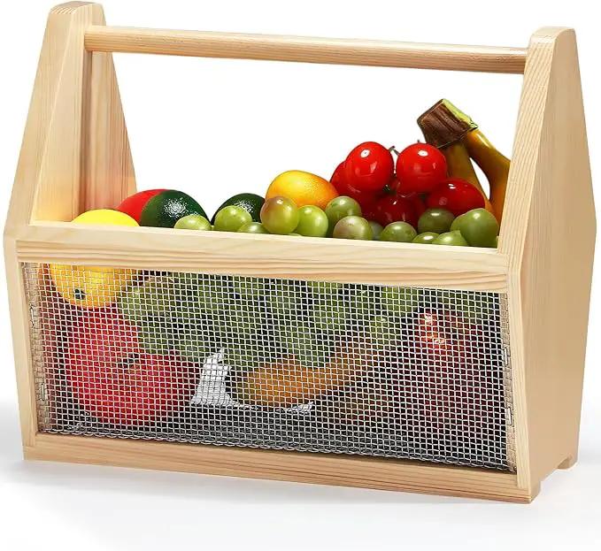 Garden Hod Harvest Basket Garden Harvesting Basket 12 x 10 x 7.5 Inch Pine and Metal Mesh Gardening Hod with Wood Handle for Flower Vegetable Fruit Gathering Supply Gift for Gardener by GreenHaven Gardens